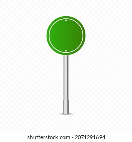 Green traffic sign icon. Highway signboard mockups. Vector metal pointer isolated on transparent background.