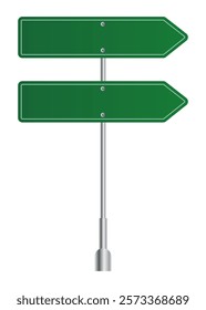 Green traffic sign. Road board text panel, mockup signage direction highway city signpost location street arrow way vector