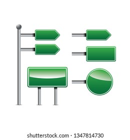 Green traffic signs vector. Road board text panel vector.