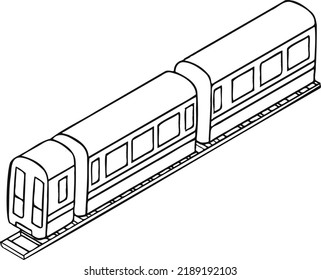 green train carriages on rails vector illustration