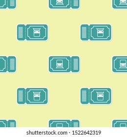 Green Train ticket icon isolated seamless pattern on yellow background. Travel by railway.  Vector Illustration