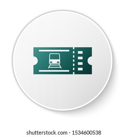 Green Train ticket icon isolated on white background. Travel by railway. White circle button. Vector Illustration