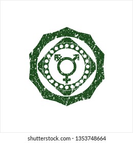Green transgender icon inside distressed rubber texture