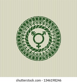 Green transgender icon inside rubber grunge texture stamp