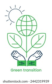 Green transition icon. Alternative clean energy. Transition to environmentally friendly world concept. Green power production. Transition to renewable alternative energy. Vector webdesign. 