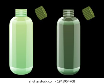 green and transparent bottles with opened lids