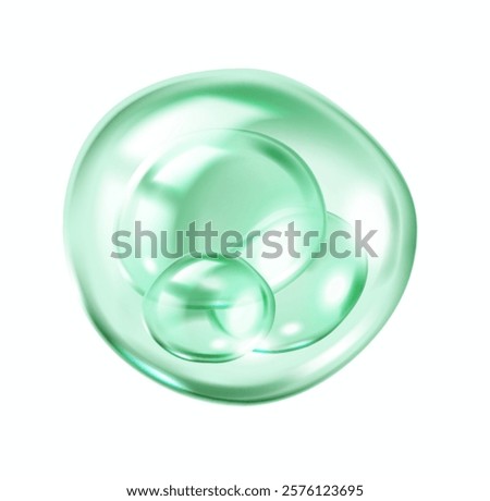 Green transparent bubbles of collagen molecules realistic vector illustration. Blobs bounce inside sphere 3d object on white background