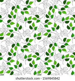 Green and transparent leaves. Seamless pattern. Transparent background. Vector graphics.
