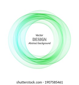 
Green transparent lines of smoky waves in the form of a round frame on a white background, design element