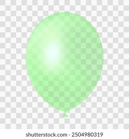 Green transparent realistic balloon. 3D green balloon isolated on white background. Christmas party, birthday and anniversary decoration. Celebration holiday design element. Vector Illustration.