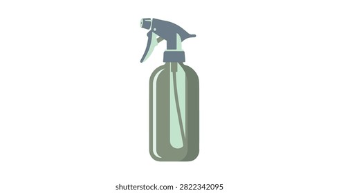 green transparent spray bottle with a black trigger nozzle isolated on a white background used for cleaning or gardening