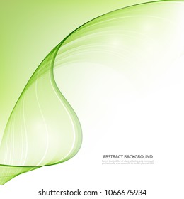 Green transparent vector wave of smoke.Abstract wave background.
