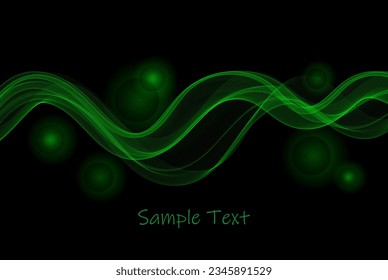 Green transparent wave on abstract background, design element