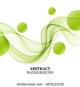 
Green transparent wavy wave with green circles on white background