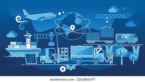 Green transport logistics and nature friendly cargo shipping outline concept. Ecological and sustainable power source or alternative fuel for transportation to deliver shipment vector illustration.