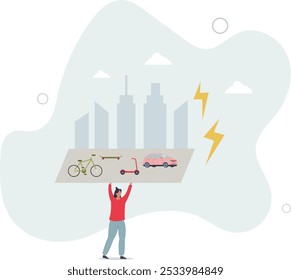 Green transportation with environmental friendly energy.flat design with people.