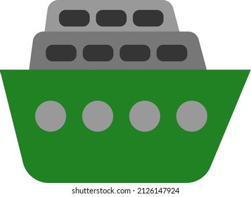 Barco de transporte verde, ilustración, vector sobre fondo blanco.