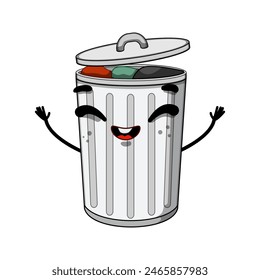 green trash bin character cartoon. sign cute, mascot food, compost wash green trash bin character sign. isolated symbol vector illustration