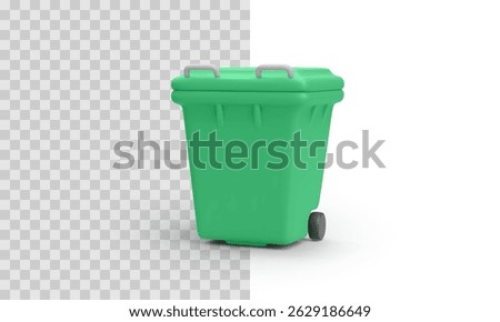 Green Trash Bin With Closed Lid on Transparent and White Background. Perfect for Waste Management, Recycling, and Eco Projects. Clean 3D Render. Vector Illustration.