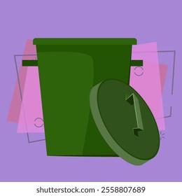 Green trash bin. Container with handles and cover. Vector illustration can be used for topics like garbage, rubbish, litter, keeping clean