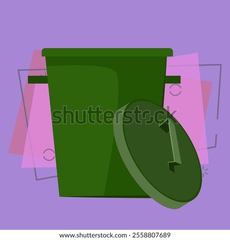 Green trash bin. Container with handles and cover. Vector illustration can be used for topics like garbage, rubbish, litter, keeping clean