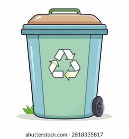 A green trash bin featuring a recycling symbol, emphasizing waste segregation and environmental sustainability practices.