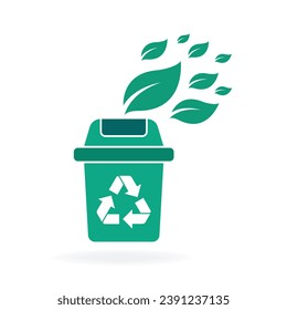 green trash bin icon concept
