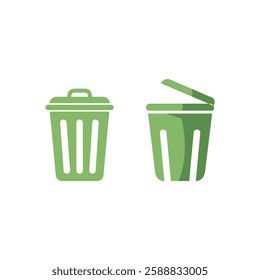 Green Trash Bin Icons isolated in white background