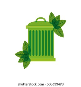 green trash bin with leaves