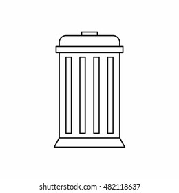 Green trash bin with lid icon in outline style on a white background vector illustration