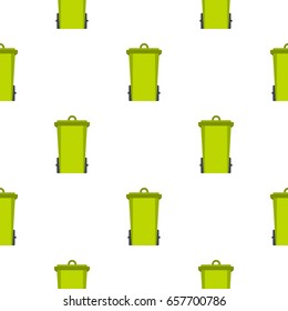 Green trash bin pattern seamless background in flat style repeat vector illustration