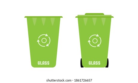 Green trash can in a flat style. Waste bin for glass. ECO concept. Vector.