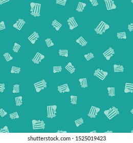 Green Trash can and garbage bag icon isolated seamless pattern on green background. Garbage bin sign. Recycle basket icon. Office trash icon.  Vector Illustration