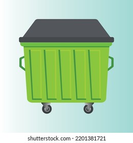 Green trash can with grey lid insulatedon a light blue background. Recycling vector cartooon concept illustration. Vector illustration EPS 10.