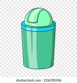 Green trash can icon in cartoon style isolated on background for any web design 