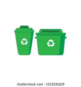 Green Trash can icon in cartoon style isolated on white background. Trash and garbage symbol vector illustration.
