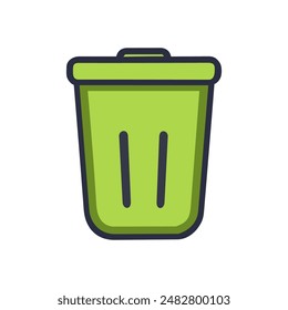 Green trash can icon. Cartoon illustration of green trash can vector icon for web
