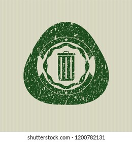 Green trash can icon inside distress grunge seal
