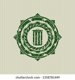 Green trash can icon inside grunge style stamp