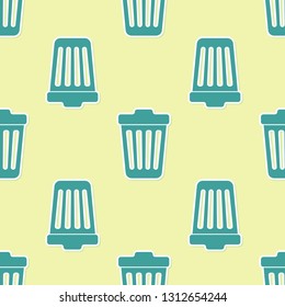 Green Trash can icon isolated seamless pattern on yellow background. Garbage bin sign. Vector Illustration