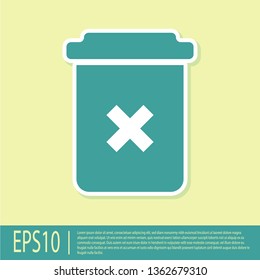 Green Trash can icon isolated on yellow background. Delete icon. Garbage bin sign. Recycle basket icon. Office trash icon. Vector Illustration