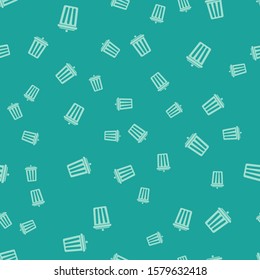 Green Trash can icon isolated seamless pattern on green background. Garbage bin sign. Recycle basket icon. Office trash icon.  Vector Illustration