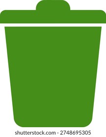 Green trash can icon vector illustration, isolated on white background, concept of recycling and waste management