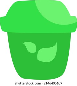 Green trash can, illustration, vector on a white background.