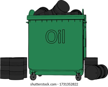 green trash can with oil barrels inside vector