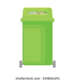 Green trash can on wheels. Vector illustration on white background.