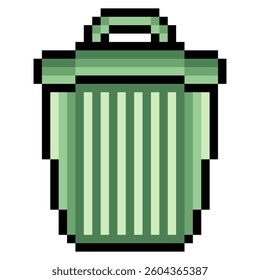 Green trash can with pixel art