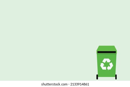 green trash can are recycling symbol on light green background