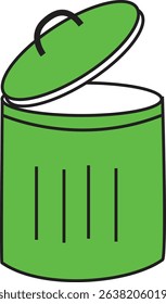 Green Trash Can Vector Illustration with Open Lid for Waste Management, Recycling, Clean Environment, and Sanitation Concepts