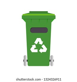 Green trash cans isolated on white background. vector illustrations.